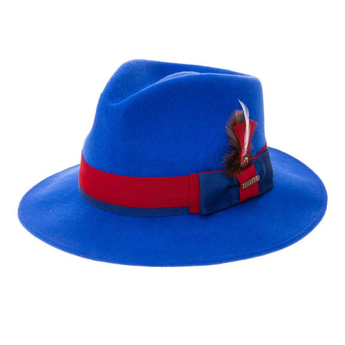 Grayson Fedora Crushable 100 % Australian Wool Traveler Two Tone Royal Blue And Red Bottom Hat - Ferrecci USA