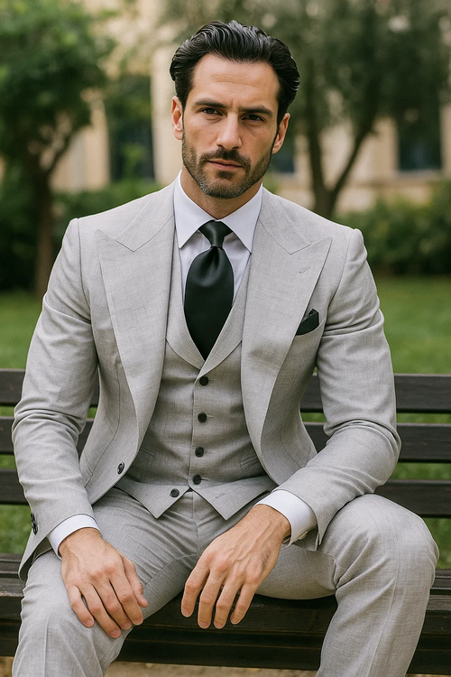 Grey One Button 3 Piece Suit by Rossiman