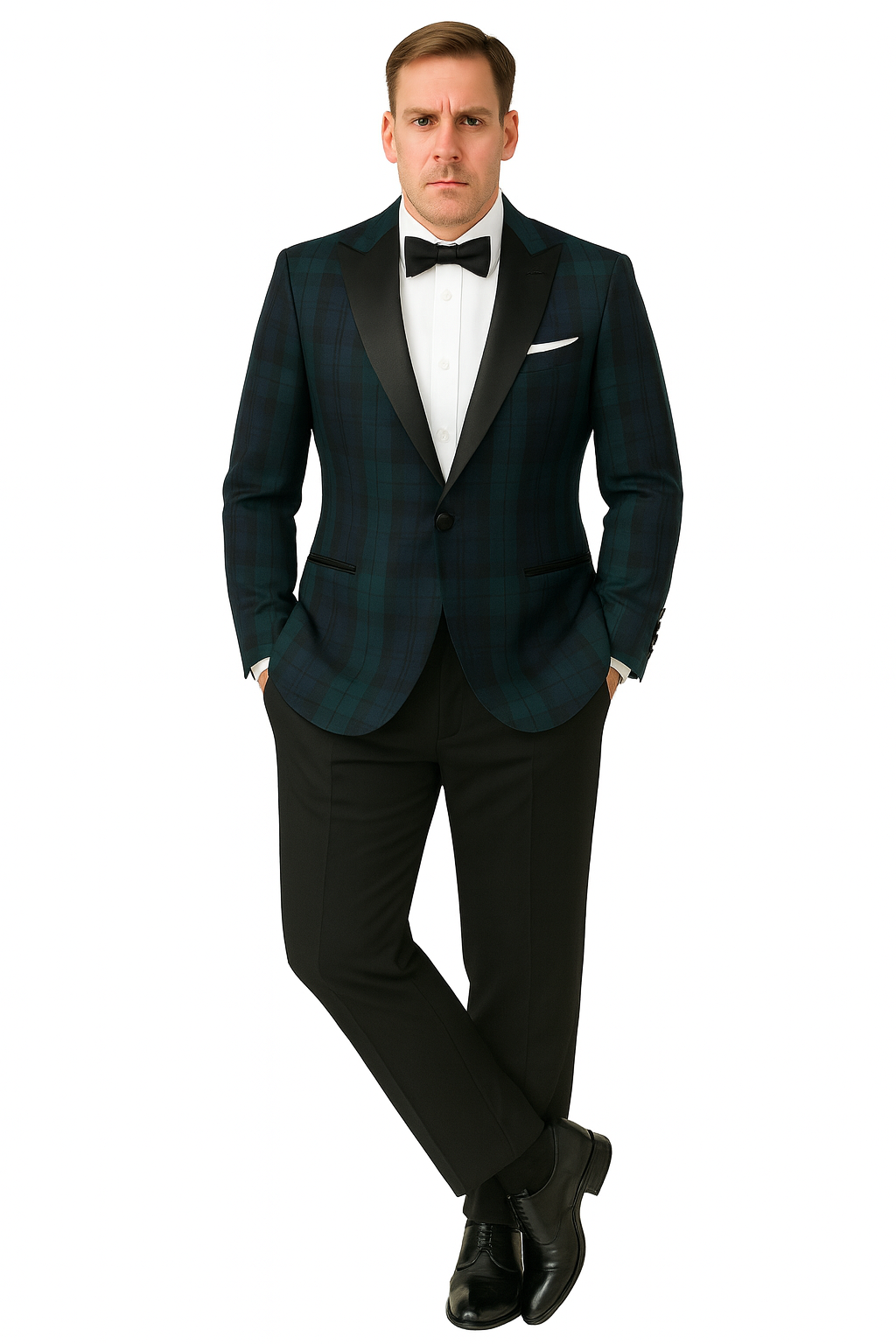 Big and Tall Plait Sport Coat - Windowpane Checkered Scottish English Pattern Party Blazers in Color Green and Blue Tartan