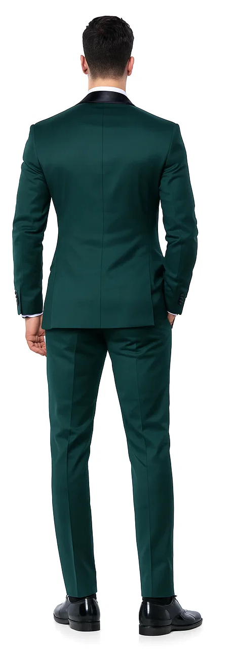 Green Slim Fit Tuxedo with Large Black Shawl Lapel – 3 Piece Wedding & Prom Set