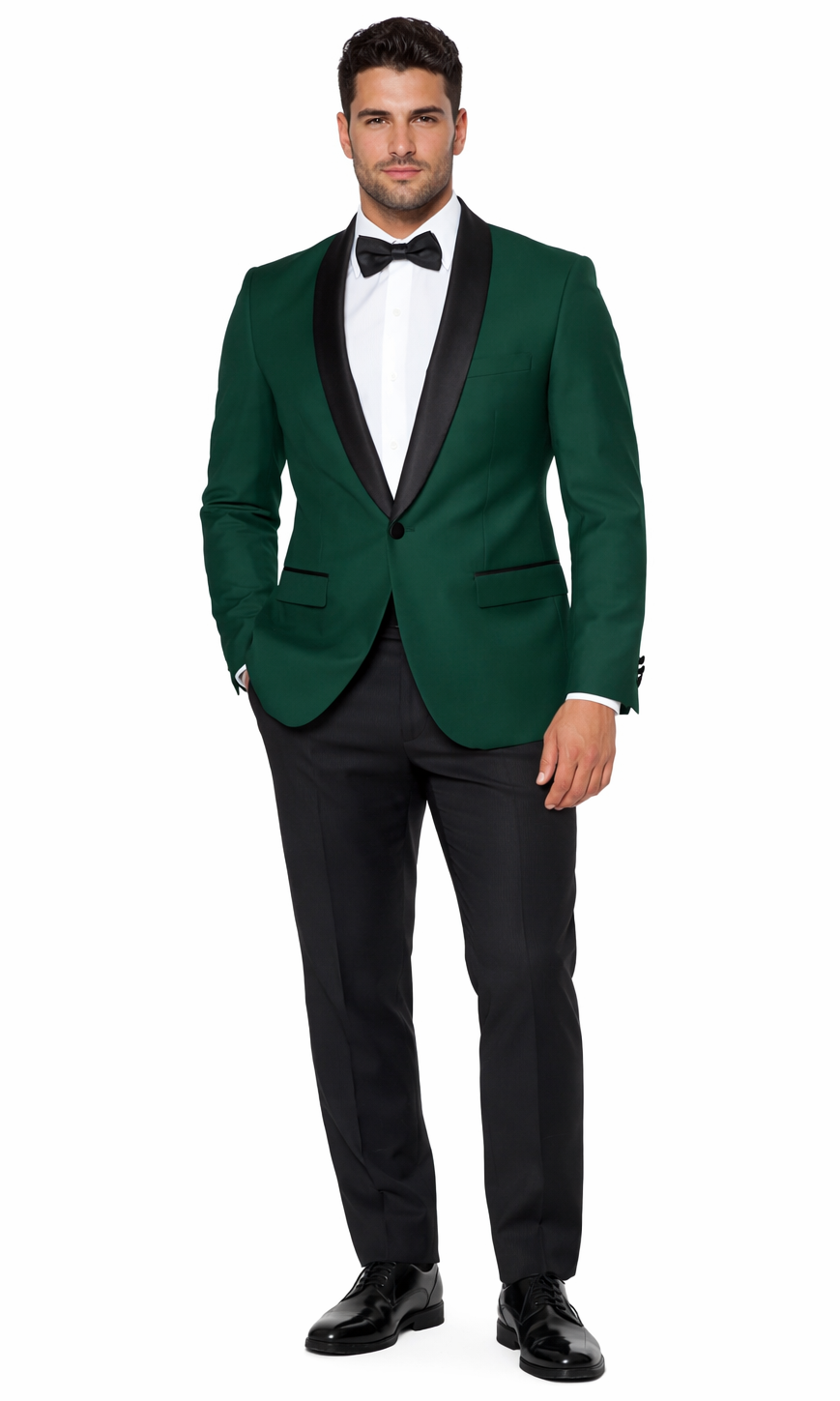 Green Tuxedo Jacket with Black Satin Shawl Lapel – Slim Fit – SuitUSA
