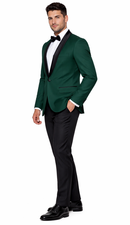 Green Tuxedo Jacket with Black Satin Shawl Lapel – Slim Fit