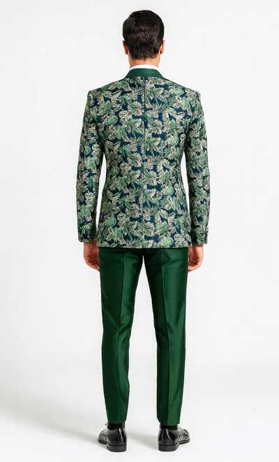 Green Tuxedo with Floral Pattern Four Piece Set - Wedding - Prom