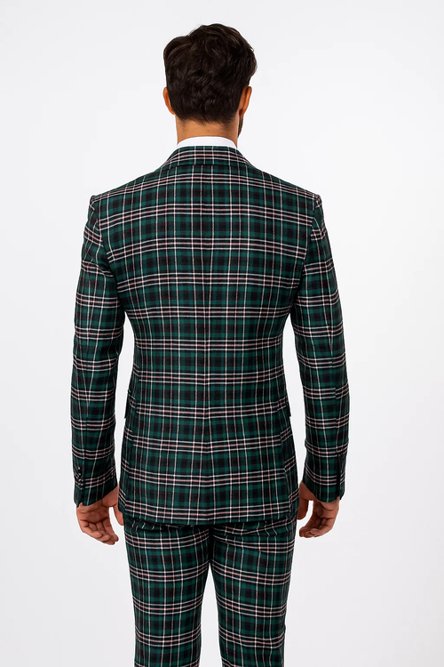 Suits With Baggy Pleated Pants - Wide Leg Pants 100% Wool - Classic Fit in Green Color by Rossiman