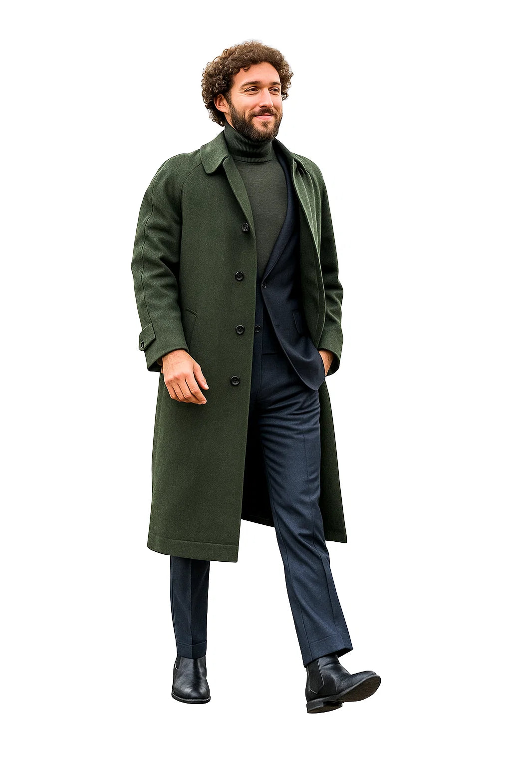 Men’s Olive Green Wool Overcoat Outfit – Winter Business Casual Style – SuitUSA