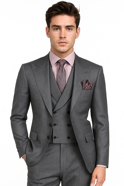 Men's Summer Suit with Double Breasted Charcoal Grey Vest