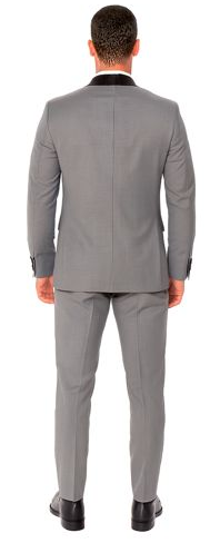 Grey Slim Fit Tuxedo with Large Black Shawl Lapel – 3 Piece Wedding & Prom Set