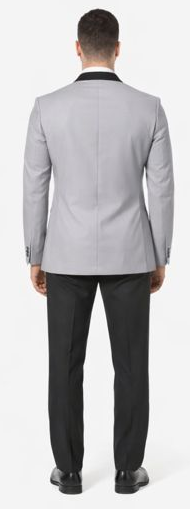 Grey Tuxedo Jacket with Black Satin Shawl Lapel – Slim Fit