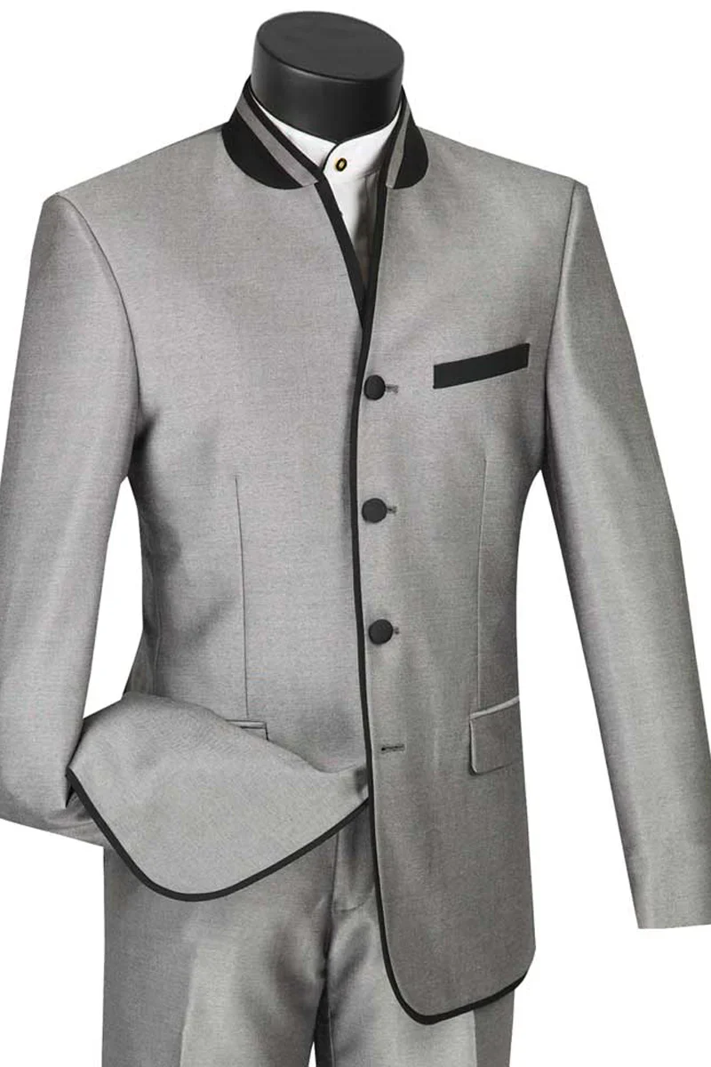 Designer Gray Prom Tuxedo - Grey Wedding 4 Button Suit