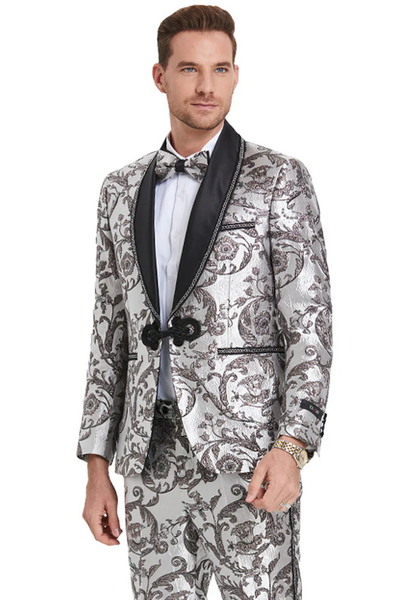 Designer Gray Prom Tuxedo - Grey Wedding Smoking Jacket Suit