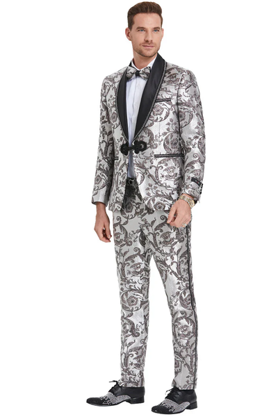 Designer Gray Prom Tuxedo - Grey Wedding Smoking Jacket Suit