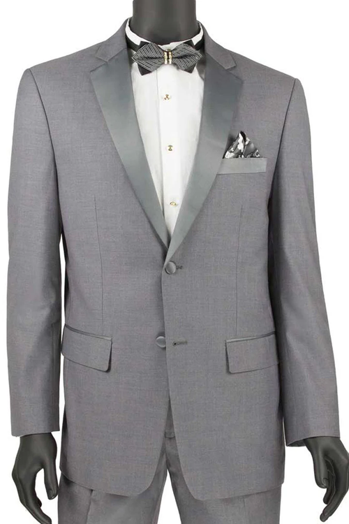 Mens Gray Tuxedo - Grey Wedding Suit-Mens 2 Button Slim Fit Notch Tuxedo In Grey - Men's Tuxedo USA