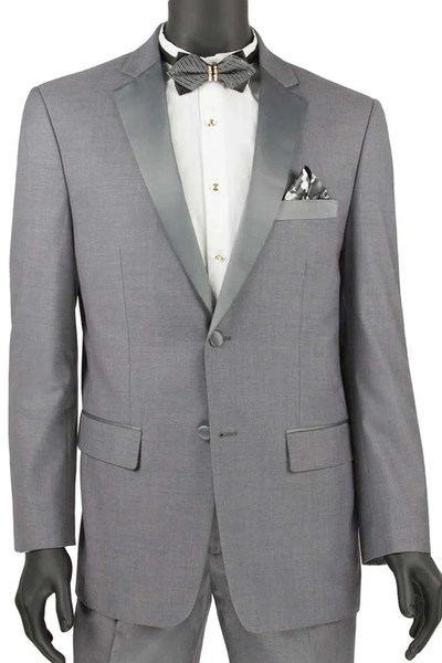 Designer Gray Prom Tuxedo - Grey Wedding Fit Notch Tuxedo