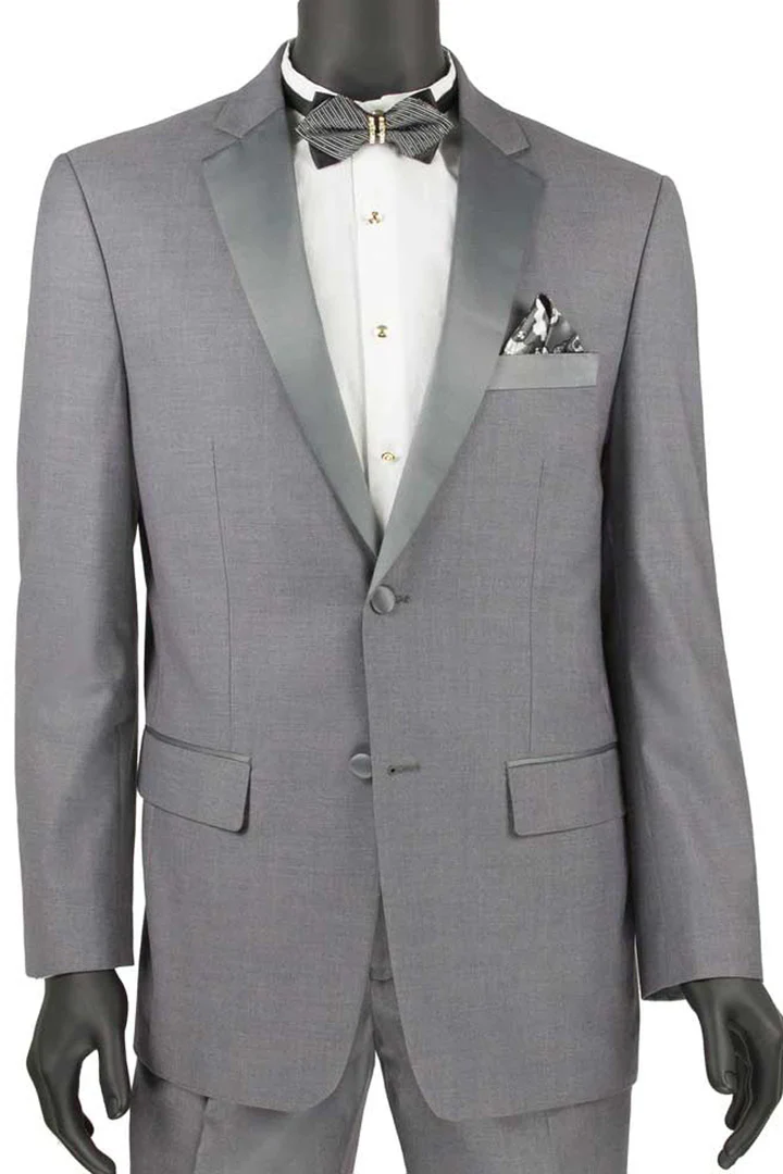 Designer Gray Prom Tuxedo - Grey Wedding Fit Notch Tuxedo