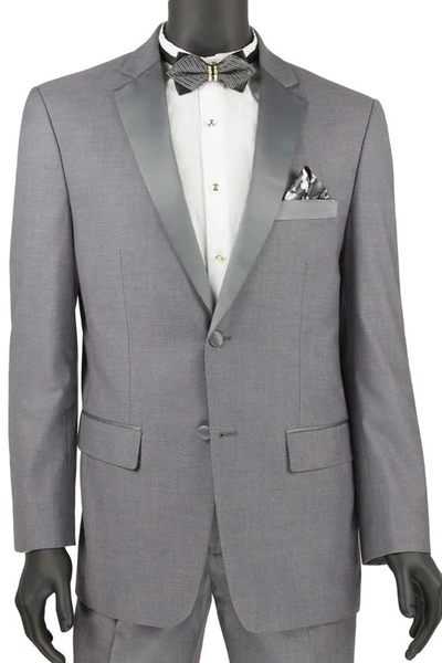 Mens Gray Tuxedo - Grey Wedding Suit-Mens 2 Button Slim Fit Notch Tuxedo In Grey - Men's Tuxedo USA