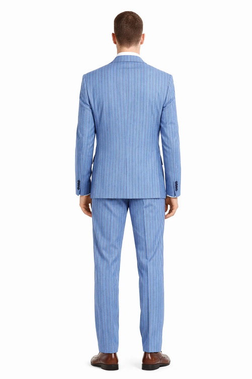 Men’s Smoke Blue Pinstripe 3-Piece Suit – Two Button Vintage Style with Wide Notch Lapel & Vest