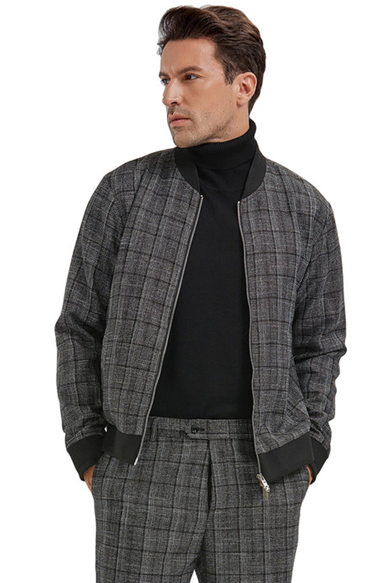 Men's Casual Plaid Track Suit Set in Black