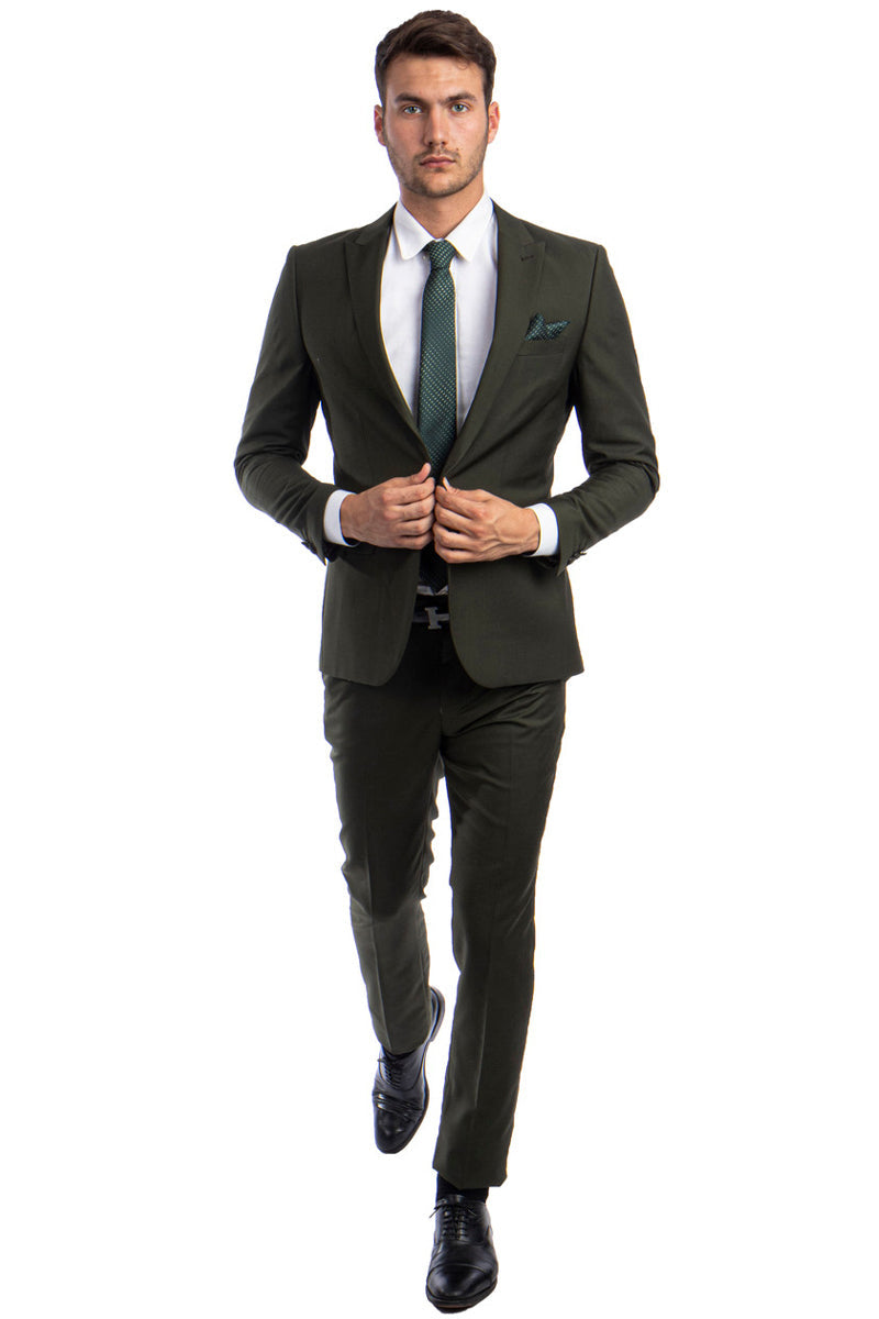 Men's Slim Fit Dark Olive Green Suit by Tazio Suits