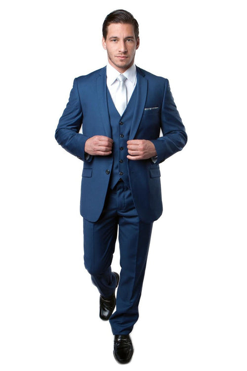 Men's Indigo Blue Slim Fit Wedding Suit by Tazio Suits