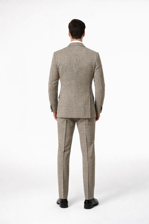 Houndstooth Double Breasted Suit - Wool Fabric Black and White Patterned Checkered Suit