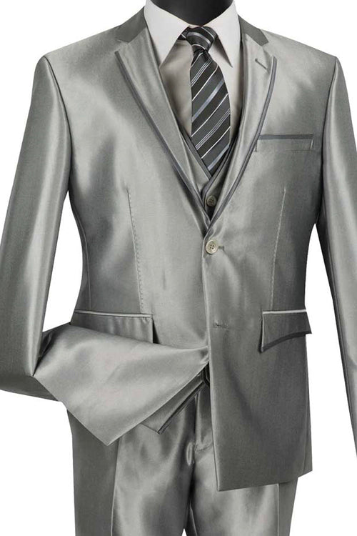 Mens Classic Fit Vested Plaid Suit in Blue by Vinci
