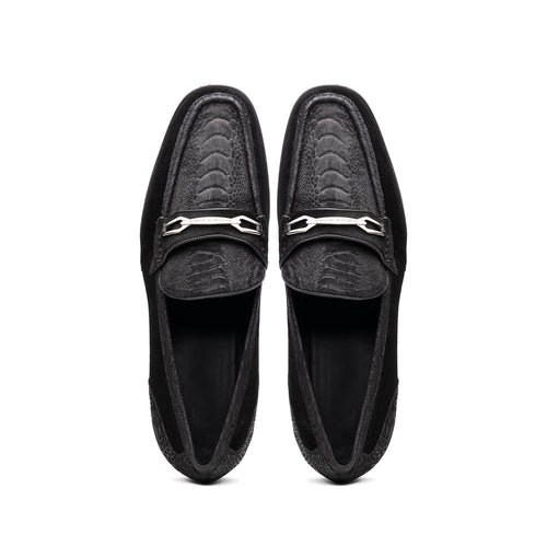 Marco Di Milano Hugo Sueded Ostrich Leg Bit Loafers Black