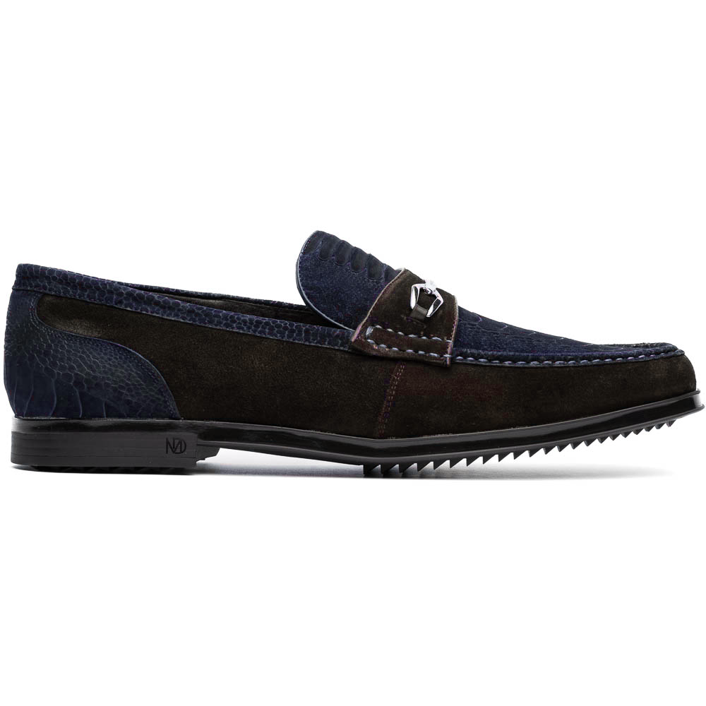 Marco Di Milano Hugo Sueded Ostrich Leg Bit Loafers Navy Brown – SuitUSA