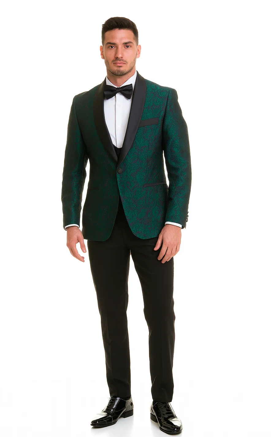 Hunter Green Floral Tuxedo with Shawl Lapel β 4 Piece Slim Fit Set β SuitUSA