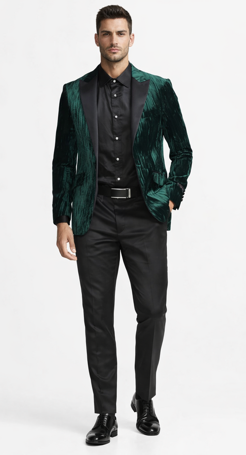 Hunter Green Pattern Tuxedo Jacket with Peak Lapel – Wedding & Prom