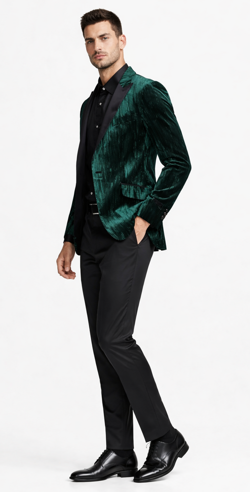 Hunter Green Pattern Tuxedo Jacket with Peak Lapel – Wedding & Prom