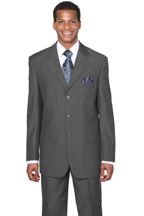 Mens Classic Fit 3 Button Tonal Pinstripe Suit in Grey by Fortino Landiin