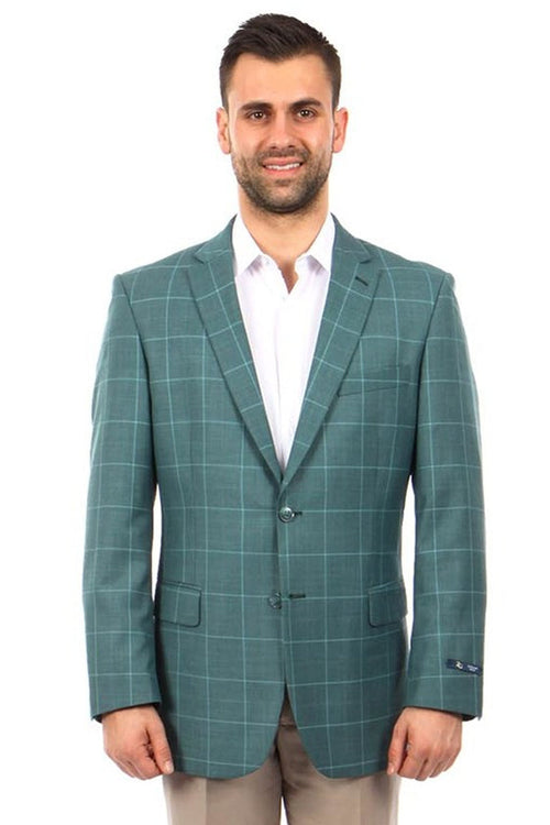 Men's Summer Green Windowpane Sport Coat from Tazio Suits
