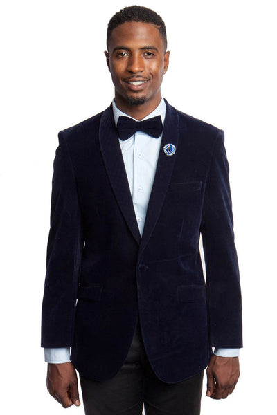 Men's Navy Velvet Dinner Jacket by Tazio Suits