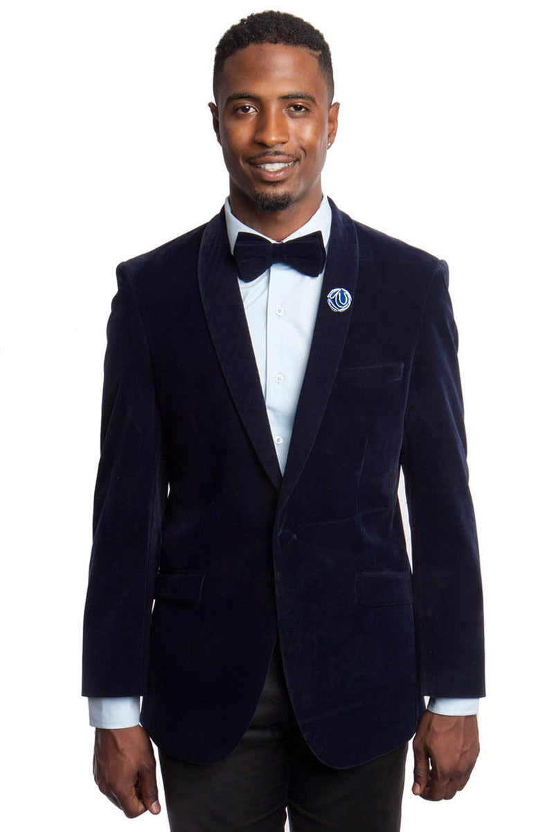 Men's Navy Velvet Dinner Jacket by Tazio Suits