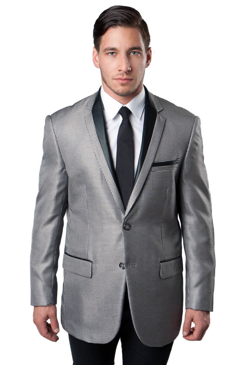 Men's Two Button Houndstooth Tuxedo Blazer in Black