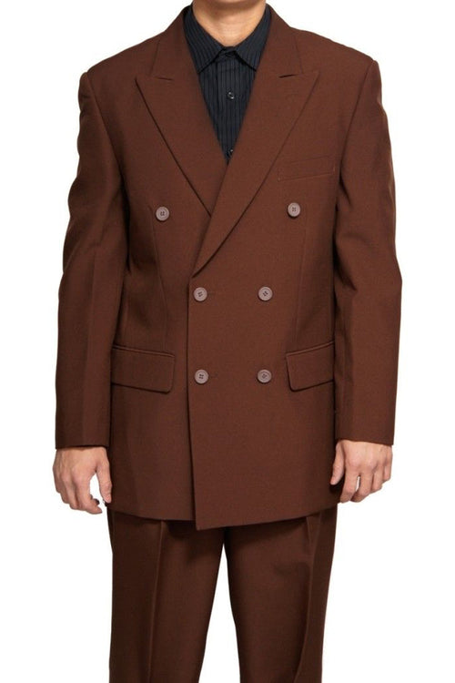 Mens Classic Poplin Double Breasted Suit in Burgundy by Vinciin