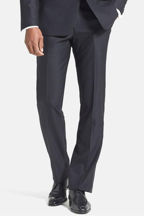Ike Black Wool Plain Front Tuxedo Pants by Ike Behar