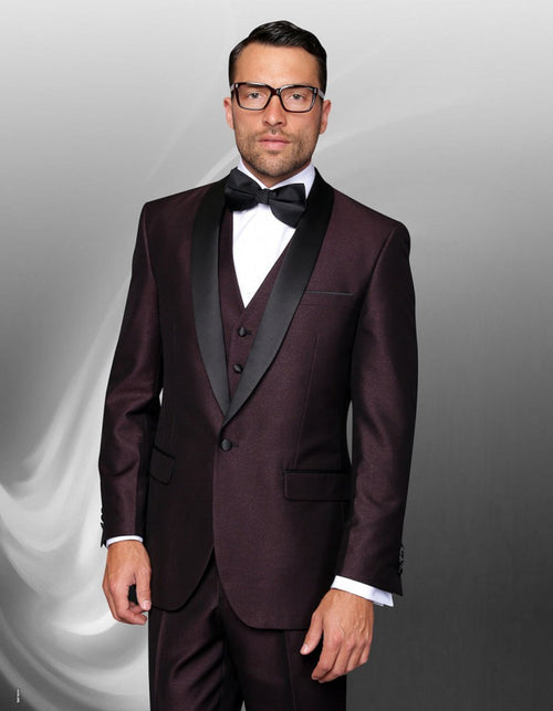 Maroon Prom Suit - Maroon Prom Tuxedo Suits - Maroon Wedding Tuxedo Mens 1 Button Shawl Lapel Vested Wool Wedding - Prom Tuxedo in Burgundy by PROMTUXEDO