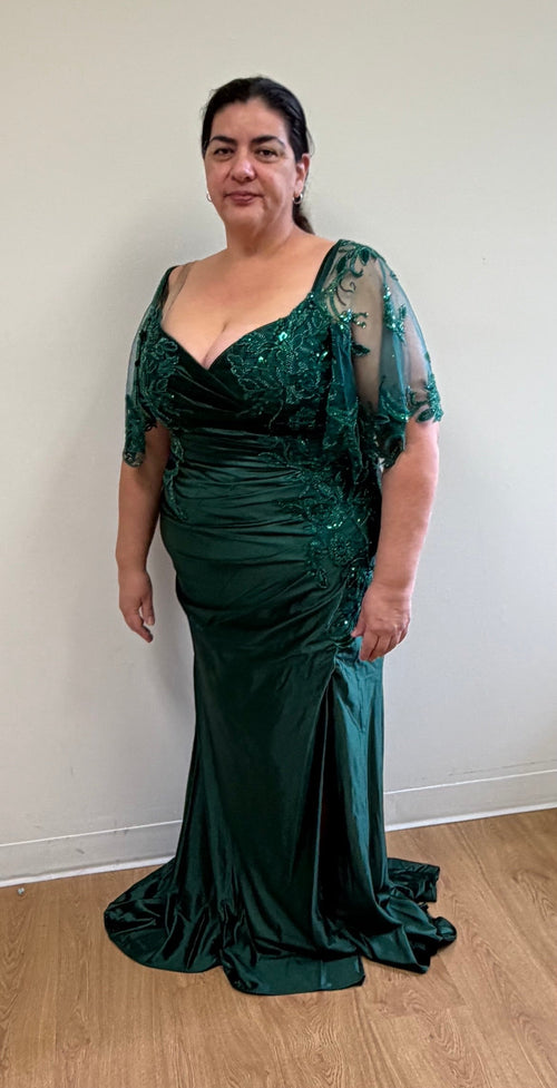 Plus Size Sequin Mermaid Mother of the Bride Gown with Sweetheart Neckline & Side Slit By May Queen MQ2173B