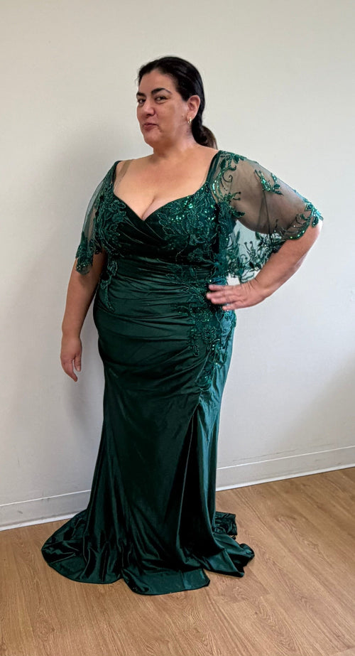Plus Size Sequin Mermaid Mother of the Bride Gown with Sweetheart Neckline & Side Slit By May Queen MQ2173B