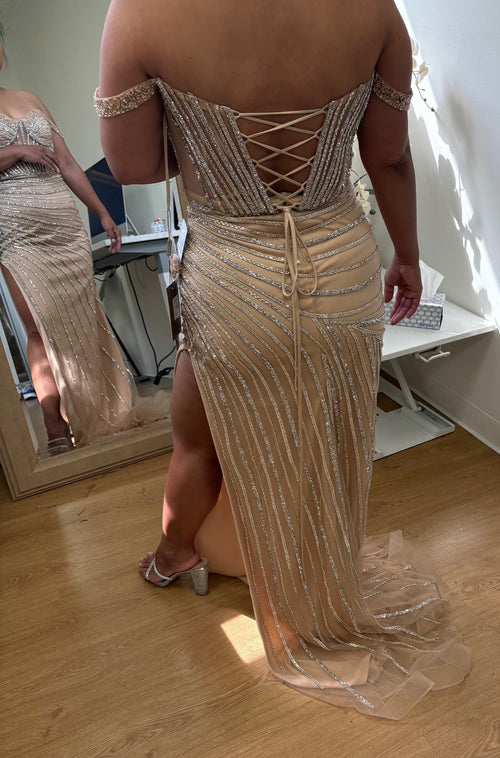Long Prom Dress Beaded Off Shoulder Evening Gown Amelia Couture TM1029