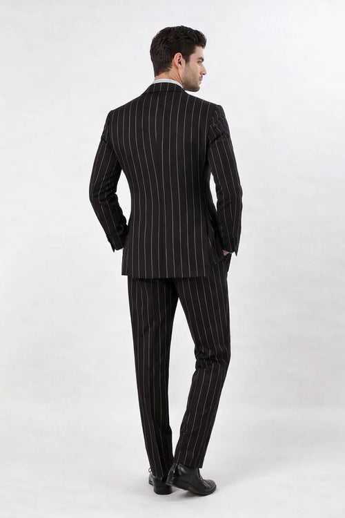 1920s Double Breasted Pinstripe Suit in Black from Vinci Suits
