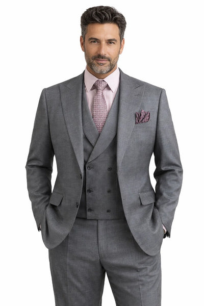 Men's Summer Sharkskin Suit with Double Breasted Vest in Charcoal Grey