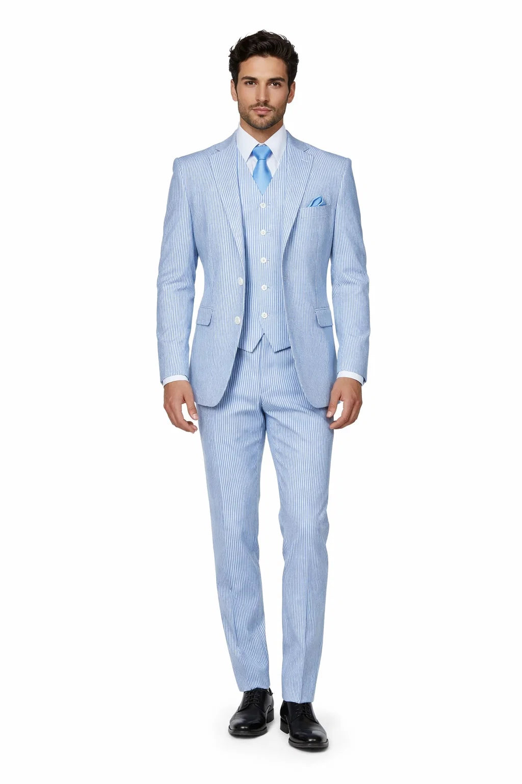 Mens 2 Button Vested Summer Seersucker Suit in Blue – SuitUSA
