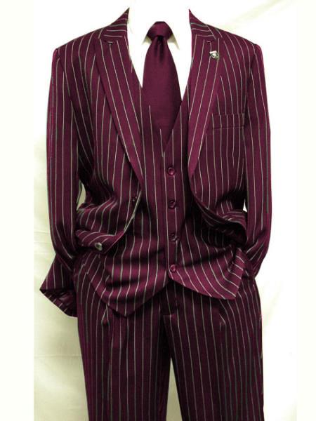 Men's Gangster Bold PinStripe Stripe Chalk Pinstripe Vested 3 Piece Fashion Suit 1920;s 30s Fashion in 10 Colors