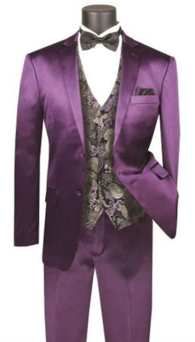 Men's Shiny Purple Slim Fit Suit No Vest - Jacket and Pants mensusain
