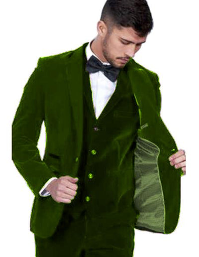 Men's Dark Green Color Peak Lapel Men's Velvet Suit Vested mensusain