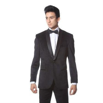 Men's 1 Button Velvet ~ Black Trim Shawl Collar Sport Coat