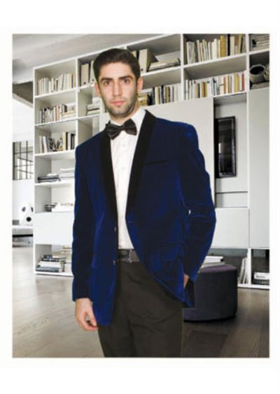 Men's Modern Fit Shawl Lapel 1 Button velour Men's blazer Jacket Navy Blue by mensitalyin