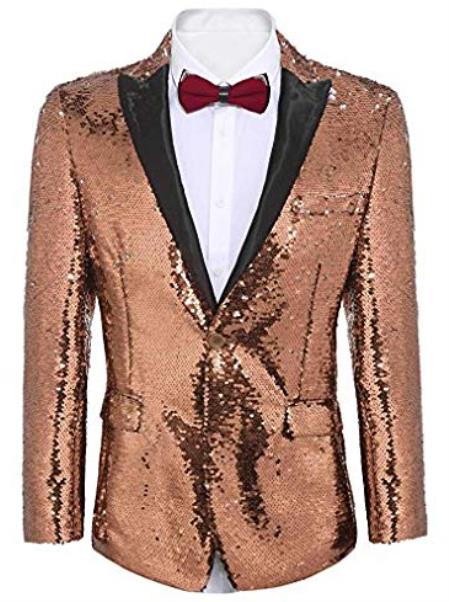 Rose Gold ~ Pinkish Sequin Shiny Men's Blazer + Matching Bowtie mensusa